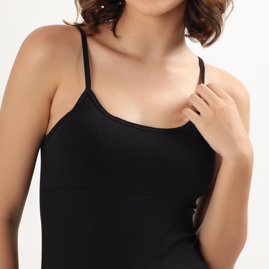 Women's Black Cotton Scoop Neck Casual Slip, Black, large image number null