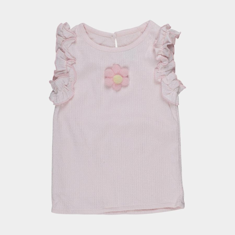 Girls Light Pink Round Neck Casual Sleeveless T-Shirt, Light Pink, large