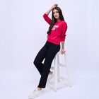 Women's Bright Red Crew Neck Casual Sweatshirt, रानी (फ्यूशिया), small image number null