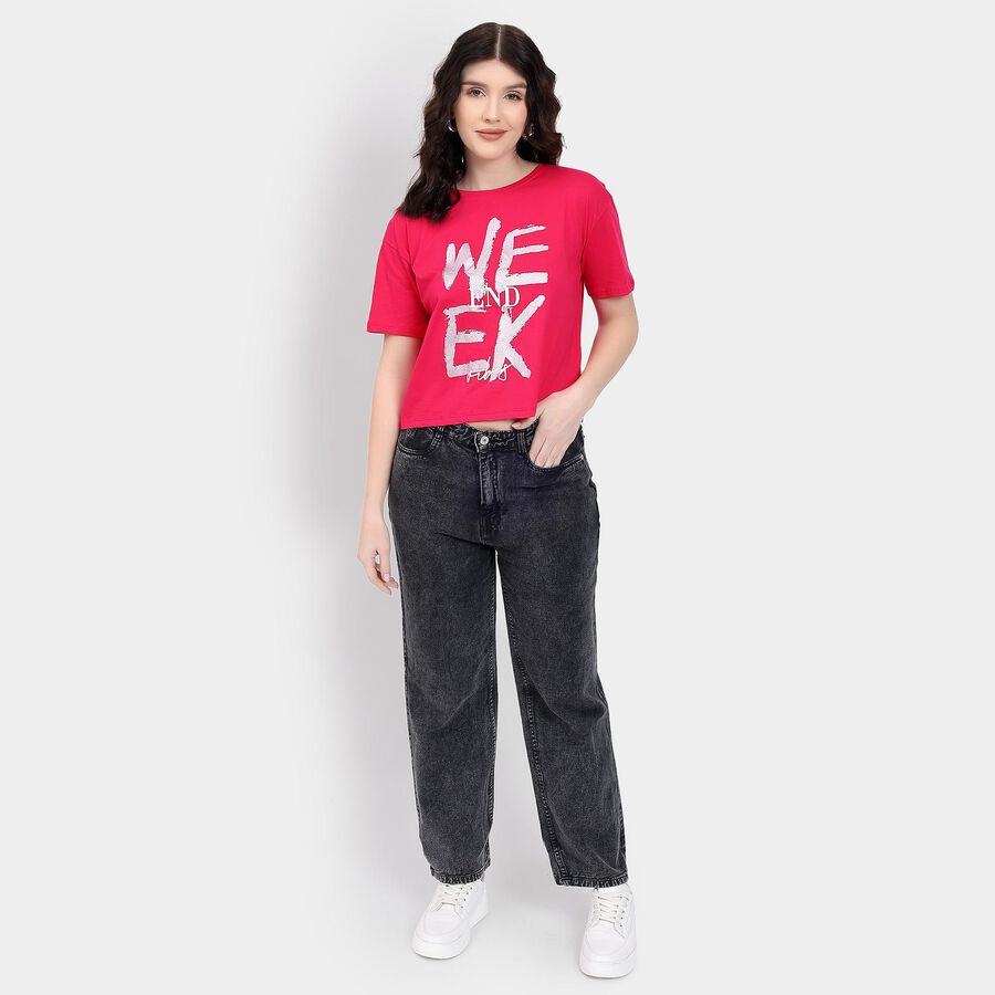 Ladies' 100% Cotton Crop  Top, गुलाबी, large
