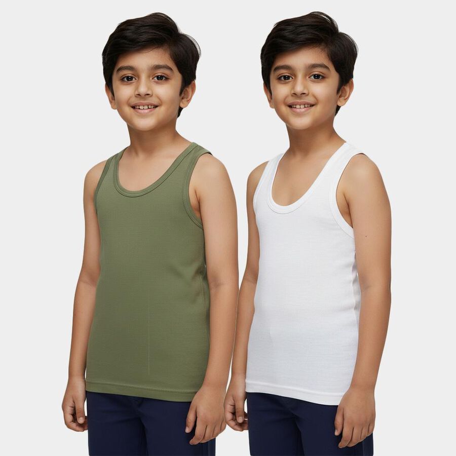 Boys' Multicolour Cotton Round Neck Casual Vest, हल्का हरा, large
