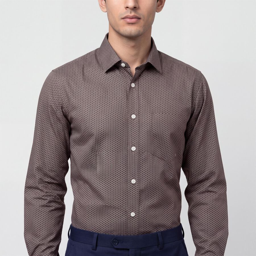 Men's Brown Formal Shirt, Brown, large