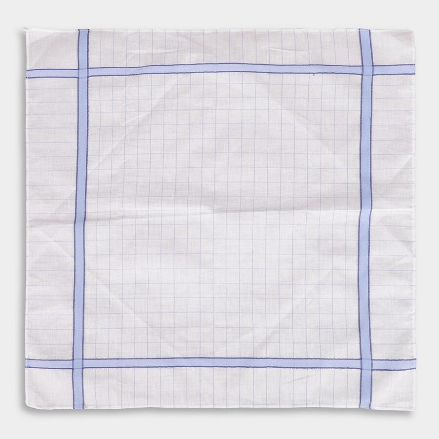 Men's Bright White Striped and Checked Pack of 3 Handkerchief, Light Blue, large
