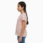 Girls Pale Peach Round Neck Casual T-Shirt, पीच, small