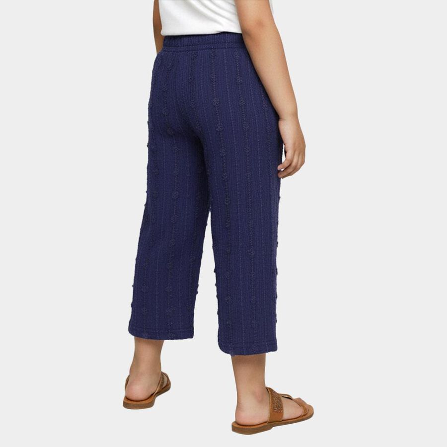 Girls' Deep Navy Blue Wide-Leg Textured Trousers, Navy Blue, large image number null