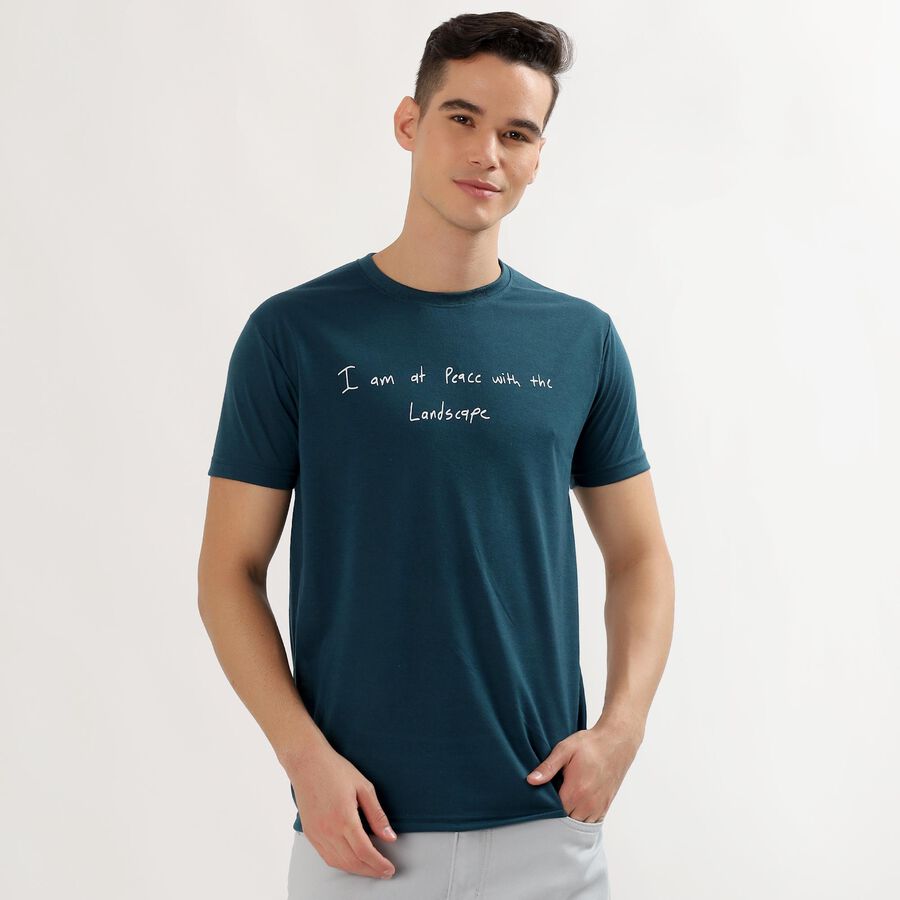 Men's Deep Teal Round Neck Printed T-Shirt, Teal Blue, large image number null
