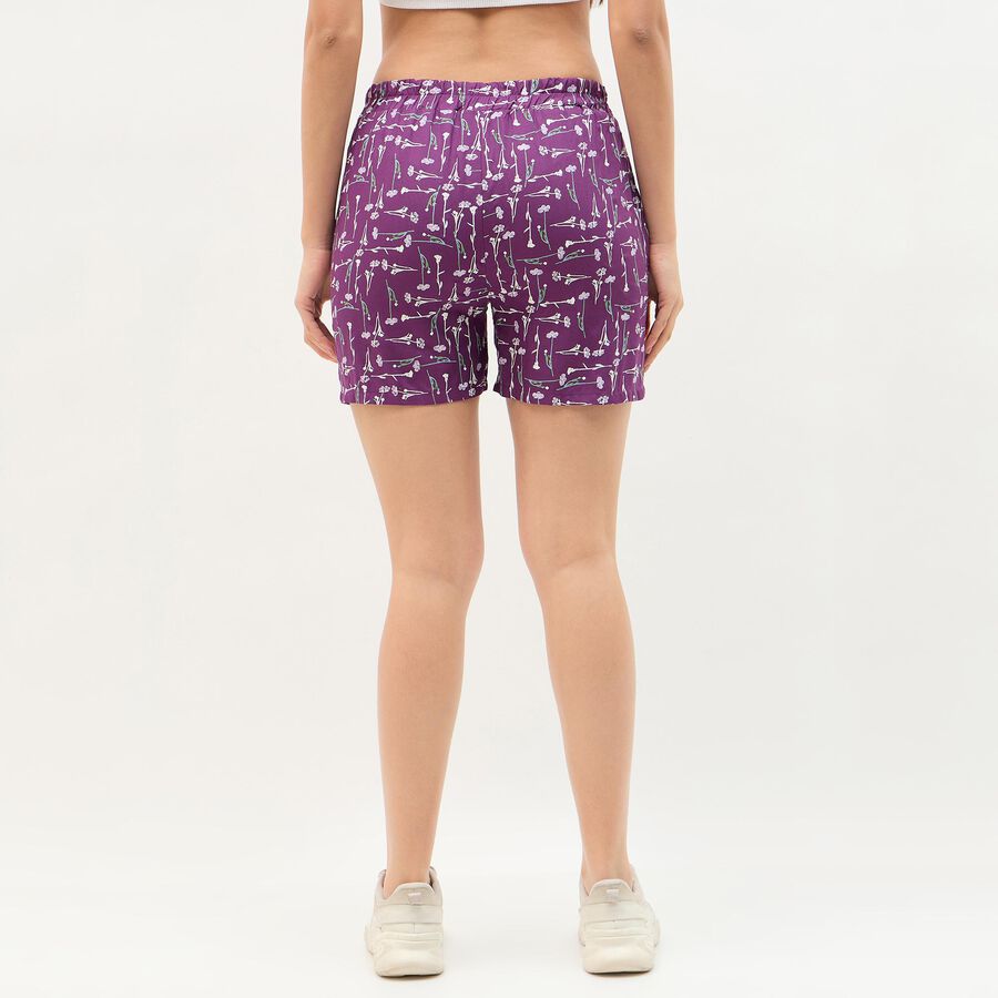 Women's Purple Floral Printed Drawstring Shorts, बैंगनी, large