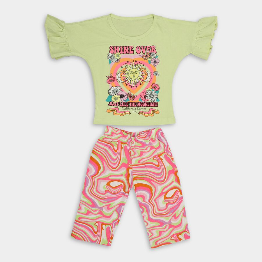 Girls' 100% Cotton Capri Set, Light Green, large image number null