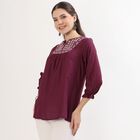 Women's Deep Wine Red Round Neck Embroidered Kurti, Wine, small image number null