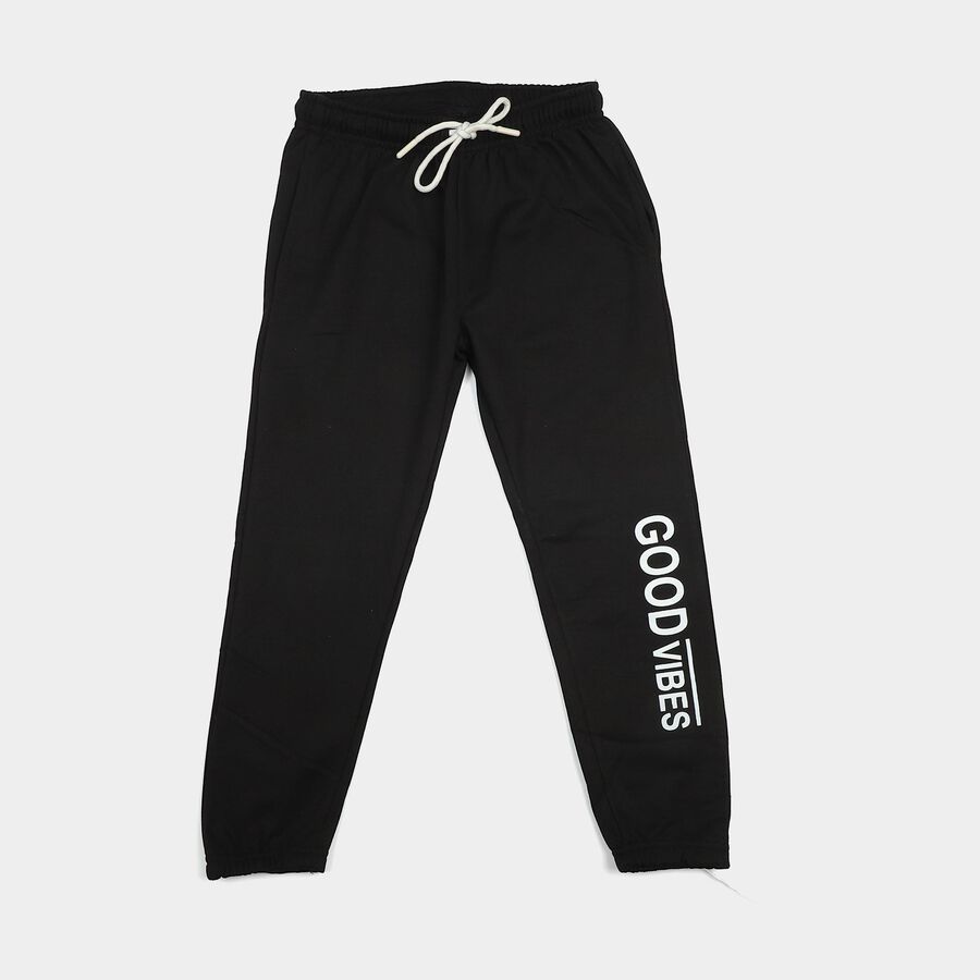 Boys' Black Jogger Graphic Printed Winter Pyjama, काला, large