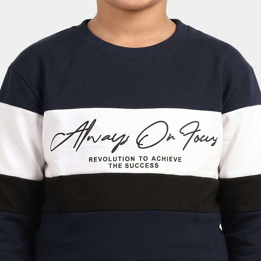 Boys' Navy Blue Crew Neck Pullover Sweatshirt, Navy Blue, large