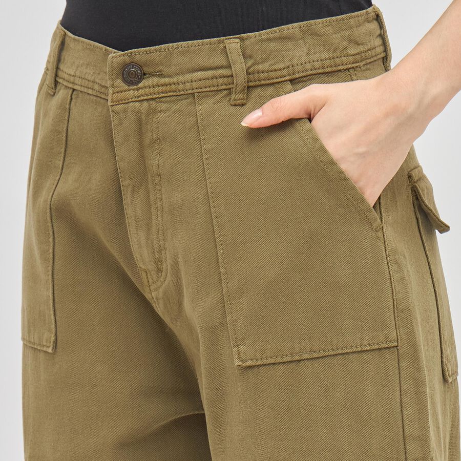 Women's Olive Green Wide-Leg Cargo Jeans, ओलिव, large image number null