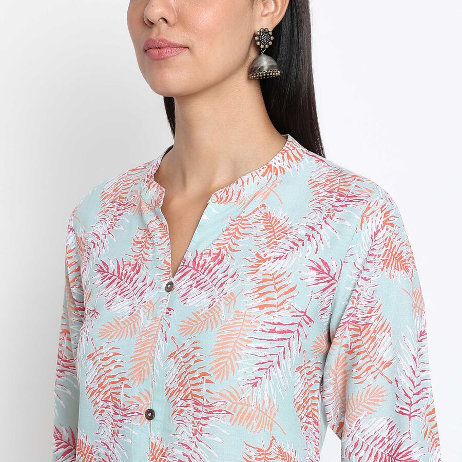 Printed 3/4th Sleeves Flared Kurta, Light Green, large image number null