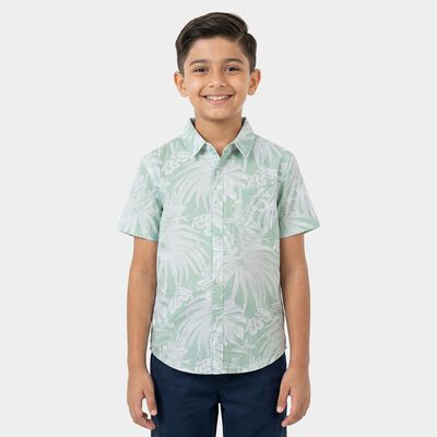 Boys Light Green Cotton Half Sleeve Classic Casual Shirt