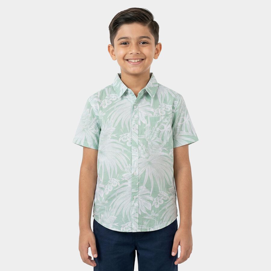 Boys Light Green Cotton Half Sleeve Classic Casual Shirt, हल्का हरा, large