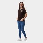 Women's Brown Cotton Round Neck Minimalist T-Shirt, Brown, small