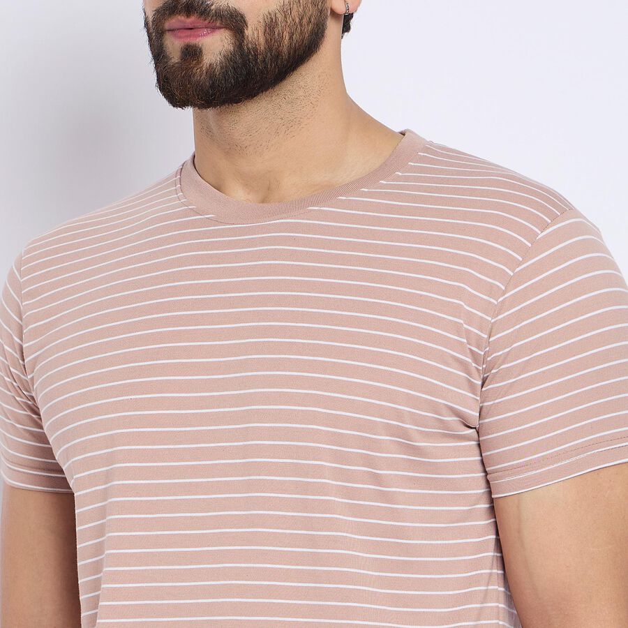 Men's Round Neck Half Sleeves T-Shirt , Light Pink, large