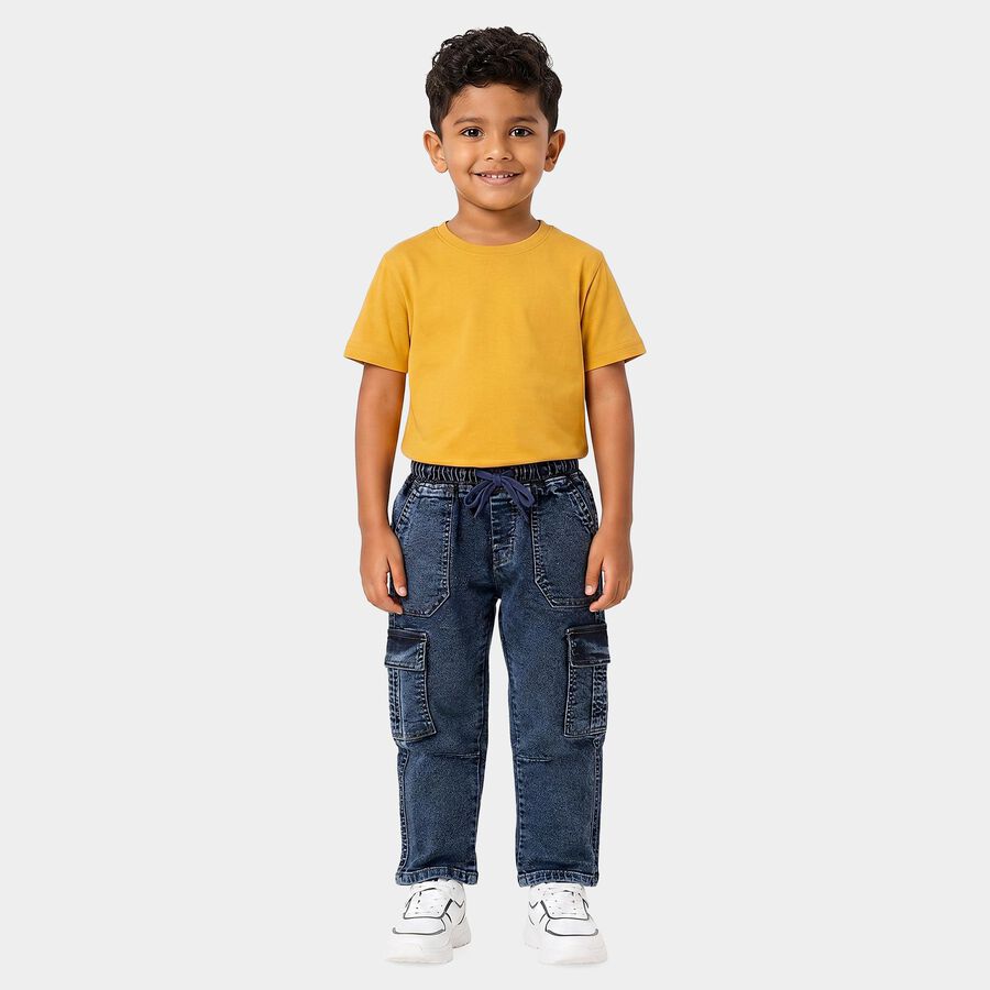 Boys Blue Relaxed Fit Cargo Jeans, मध्यम नीला, large