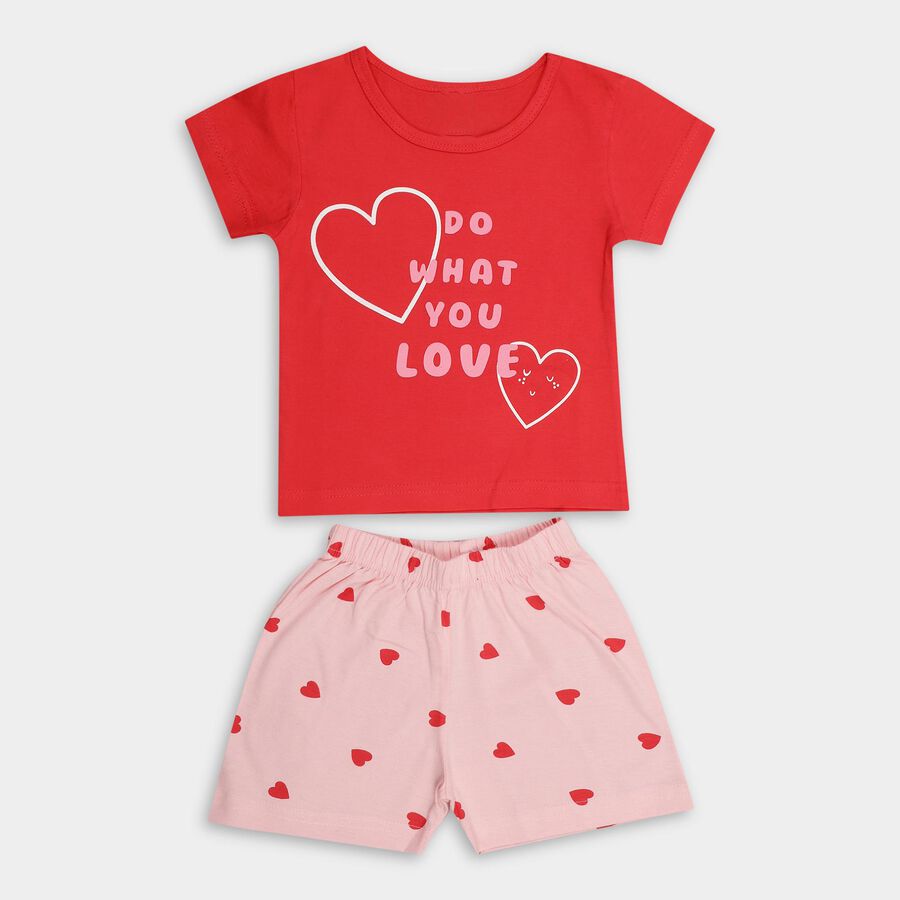 Girls' 100% Cotton Short Set, Coral, large