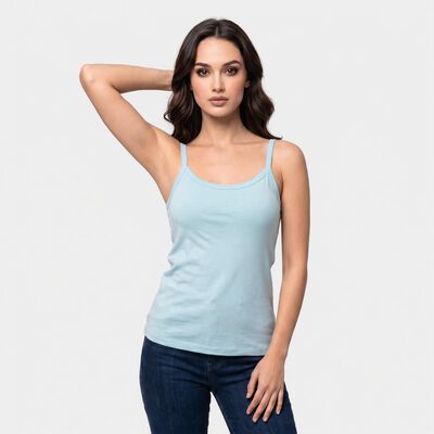 Women's Light Blue Cotton Scoop Neck Camisole Slip