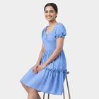 Women's Light Blue V-Neck Floral Tiered Dress, Light Blue, small