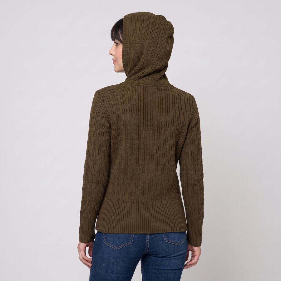 Women's Olive Green Hooded Zip-Up Cardigan, Olive, large