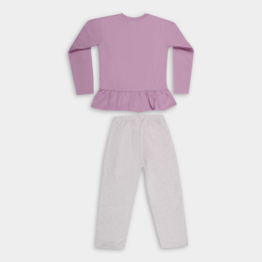 Girls Lavender Round Neck Ruffled Hipster Set, लाइलेक, large image number null