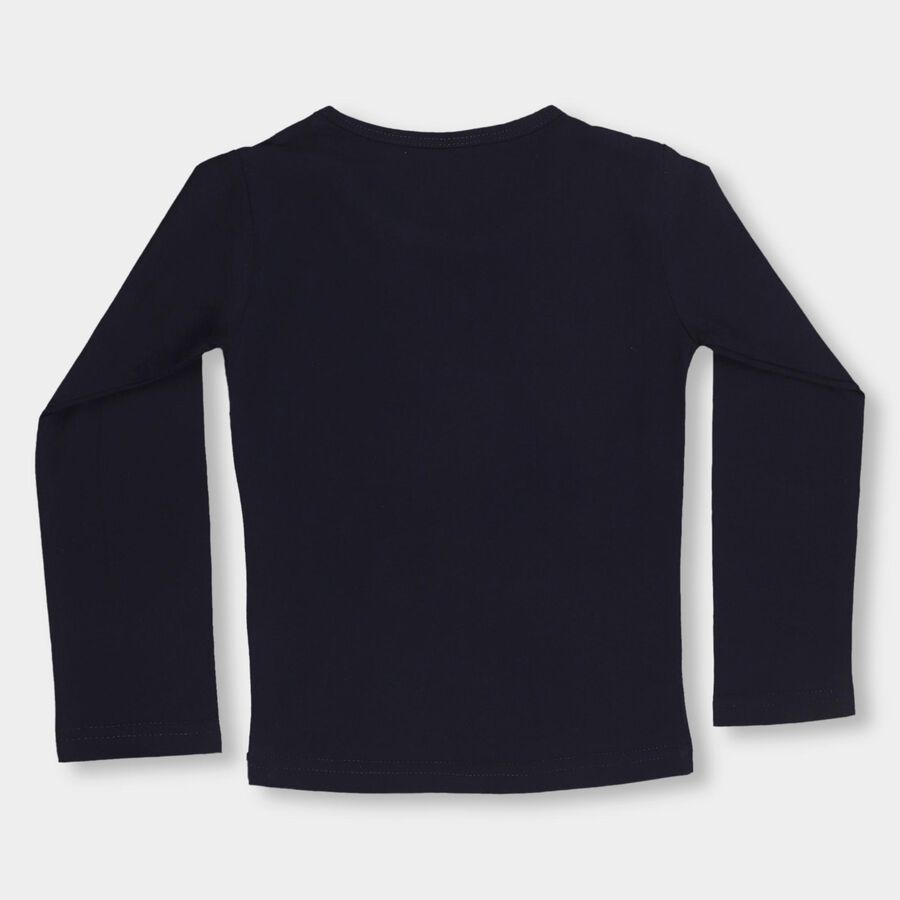 Girls' Deep Midnight Navy Blue Round Neck Casual Full Sleeve Top, नेवी ब्लू, large image number null