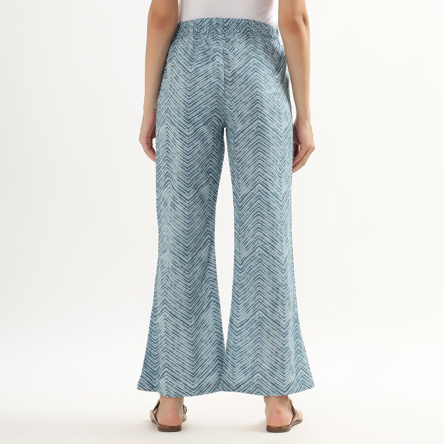 Women's Muted Steel Blue Slim Fit Chevron Printed Palazzos, Mid Blue, large image number null