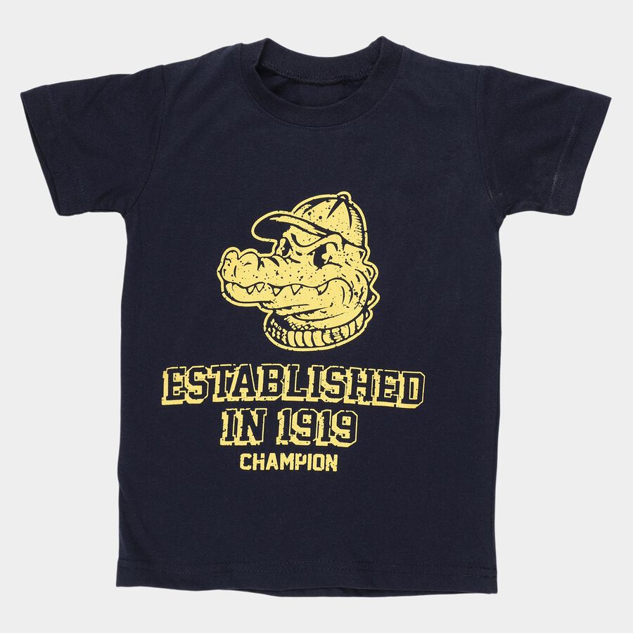 Boys Navy Blue Round Neck Casual T-Shirt, Navy Blue, large