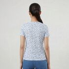 Women's Blue Cotton Blend Round Neck Casual T-Shirt, Blue, small