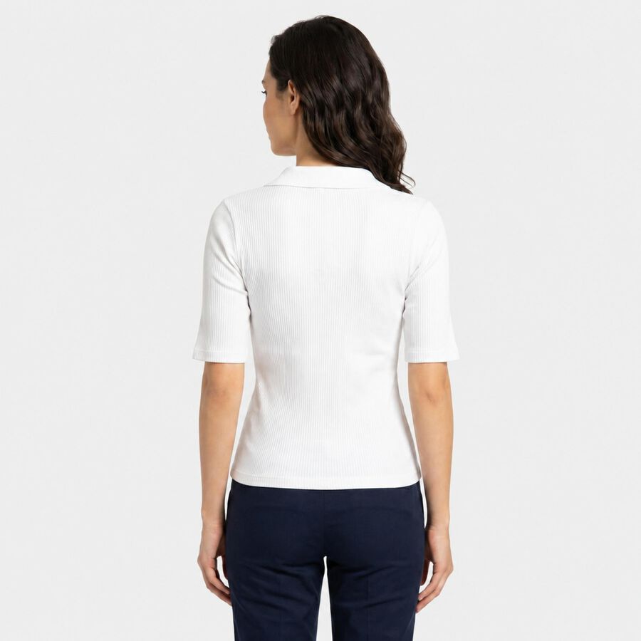 Women's White Polo Neck Polo T-Shirt, सफ़ेद, large