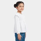 Girls' White Round Neck Regular Top, सफ़ेद, small