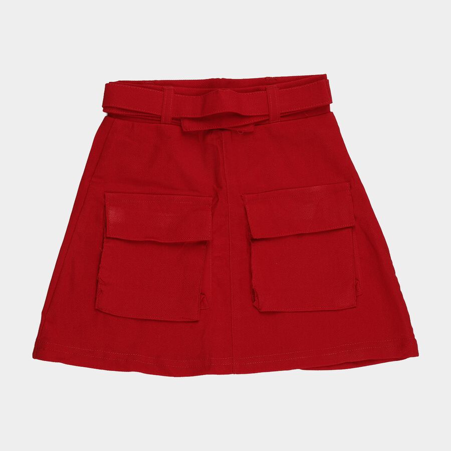 Girls' Red Regular Fit A-Line Cargo Skirt, Red, large