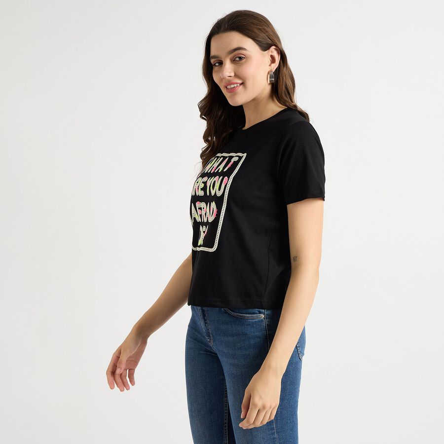 Ladies' 100% Cotton Round Neck T-Shirt, Black, large image number null