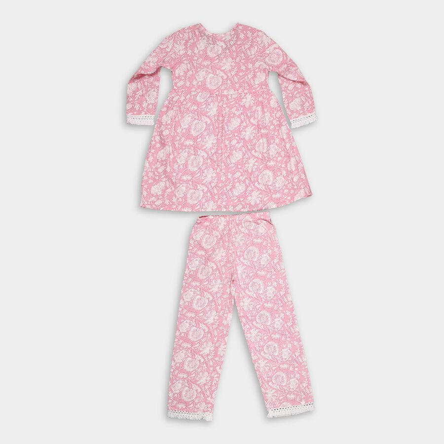 Girls Soft Pink Floral Neckline Bohemian Fusion Set, Light Pink, large image number null