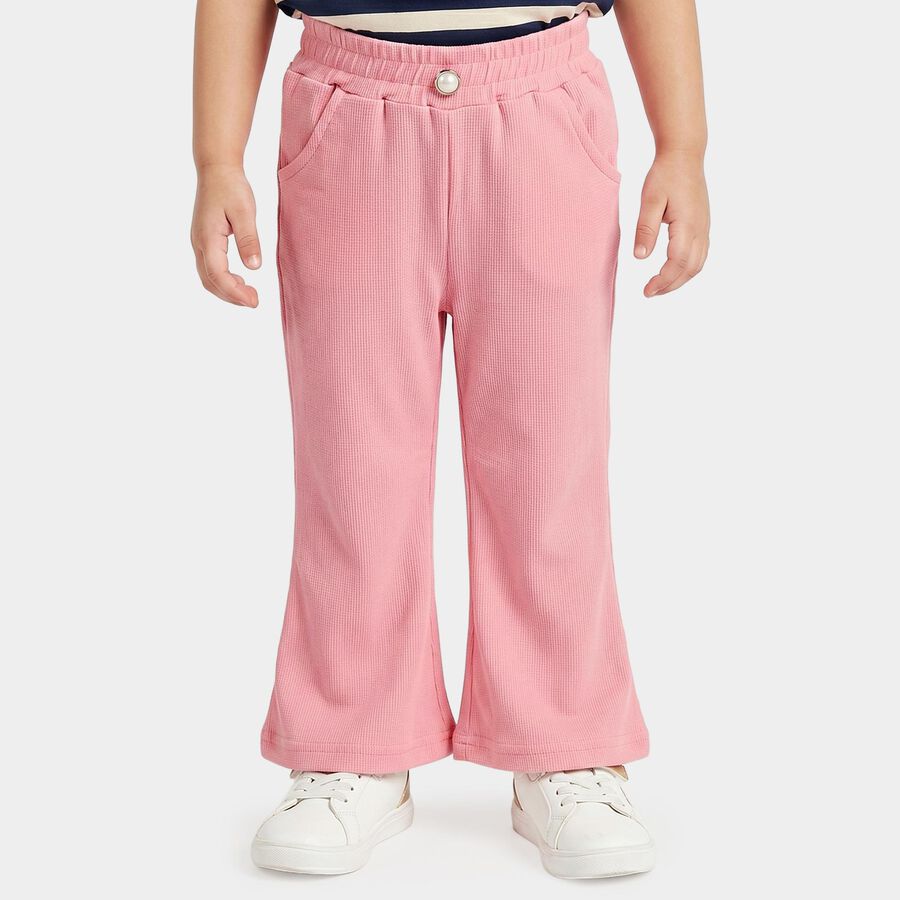 Girls Pink Regular Fit Wide-Leg Trousers, गुलाबी, large
