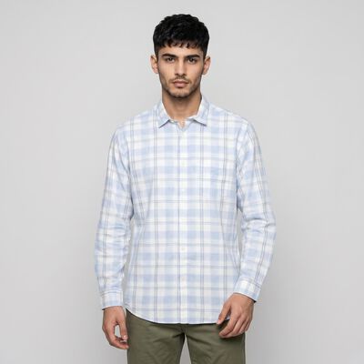 Men's Light Blue Cotton Long Sleeve Collar Shirt