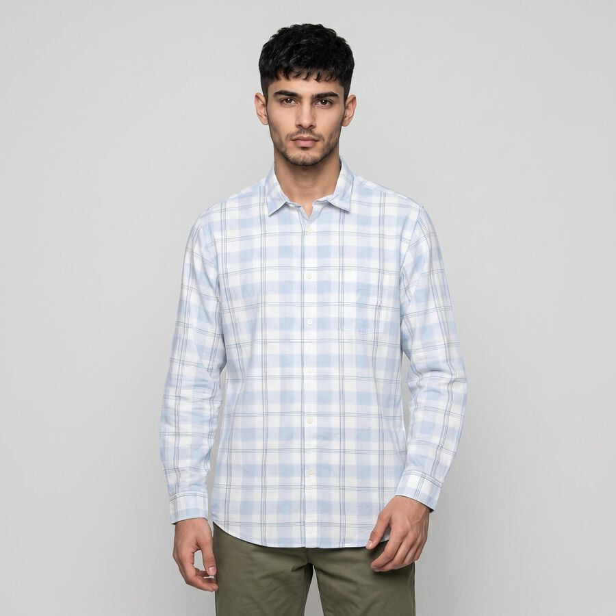 Men's Light Blue Cotton Long Sleeve Collar Shirt, हल्का नीला, large