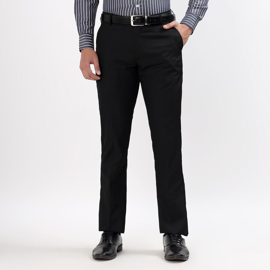 Men's Slim Fit Formal Trousers, काला, large image number null