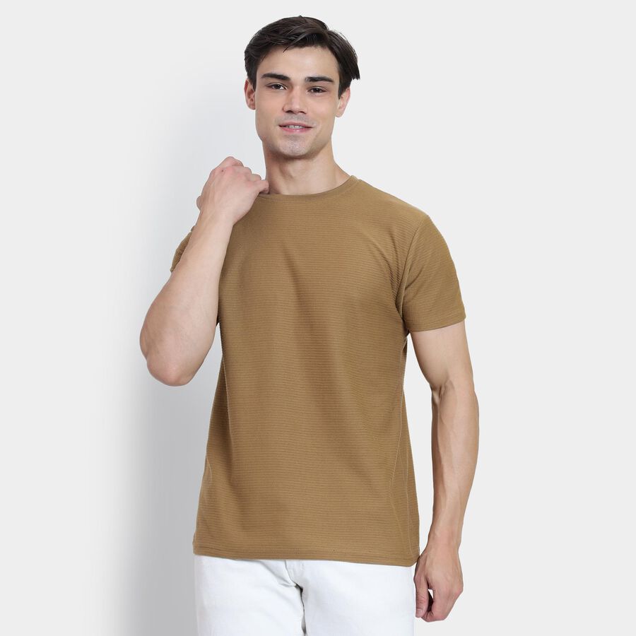 Men's Round Neck Half Sleeves T-Shirt , Beige, large image number null