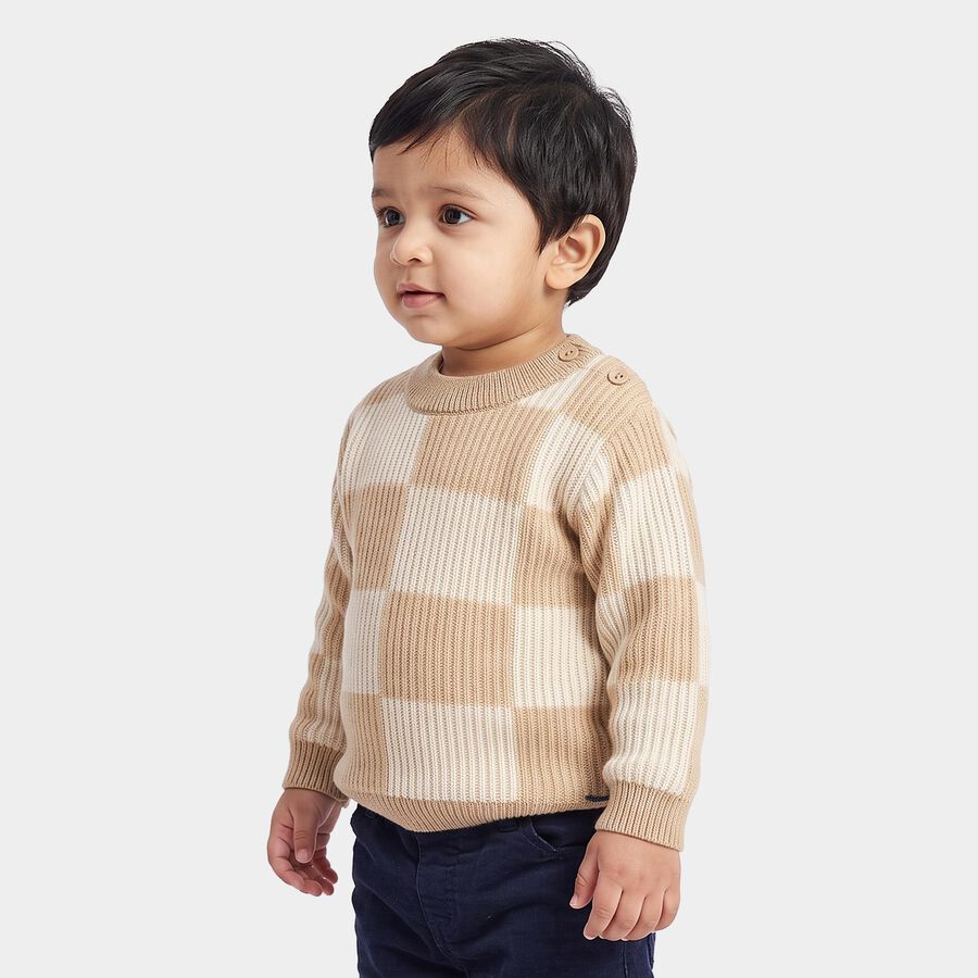 Infants' Beige Crew Neck Pullover, गहरा पीला, large