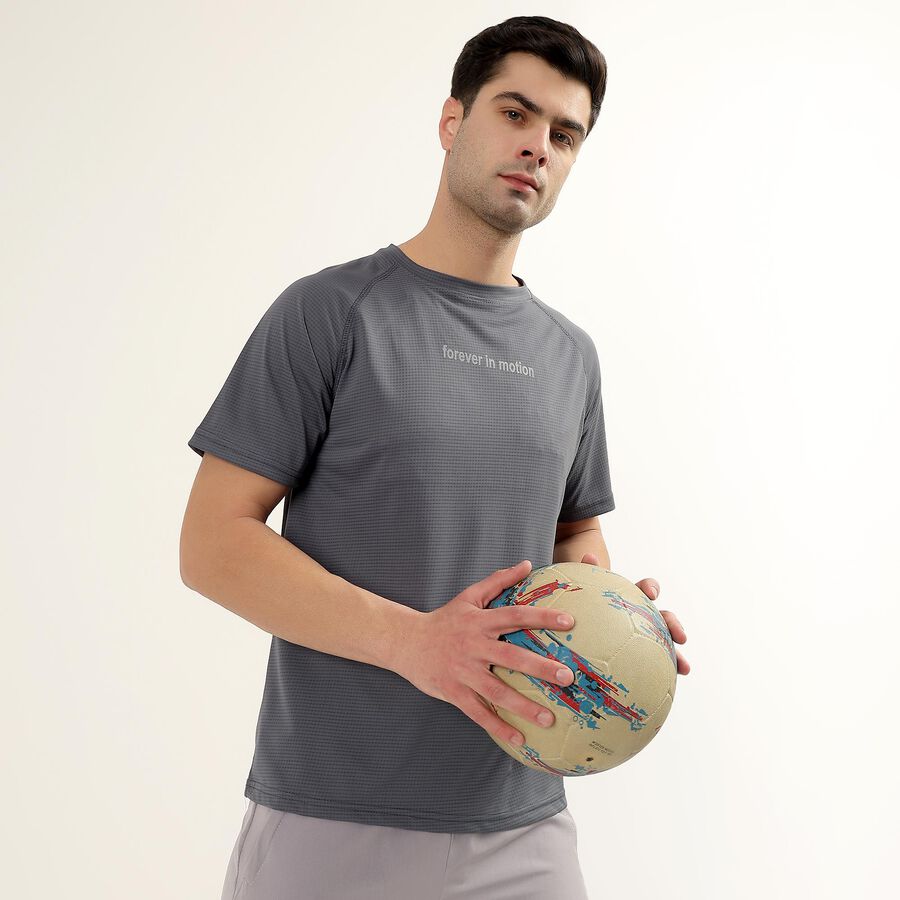 Men's Dark Steel Blue Crew Neck Athleisure Drifit T-Shirt, Mid Blue, large