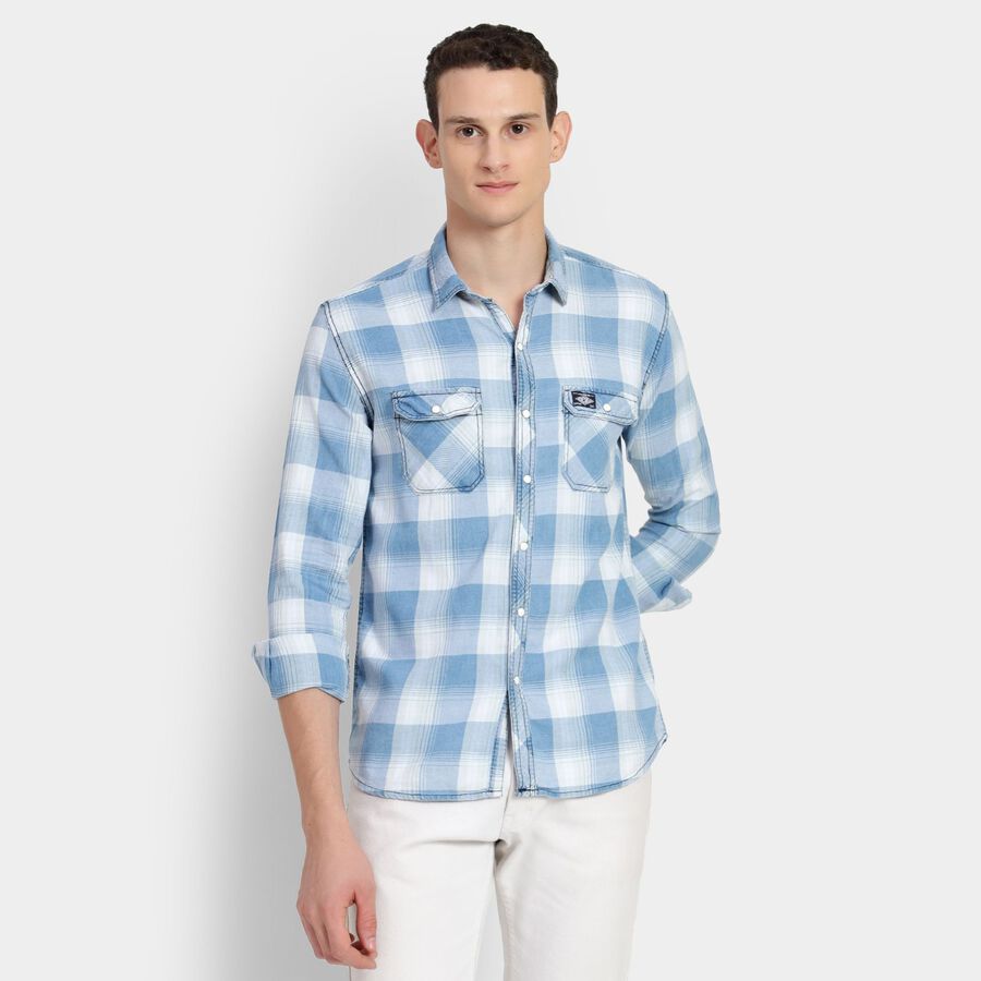 Men's 100% Cotton Casual Shirt, Dark Blue, large image number null