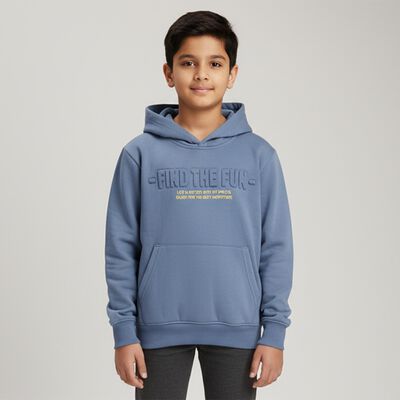Boys Muted Steel Blue Hooded Neck Casual Sweatshirt