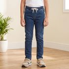 Boys Blue Slim Fit Drawstring Waist Jeans, मध्यम नीला, small