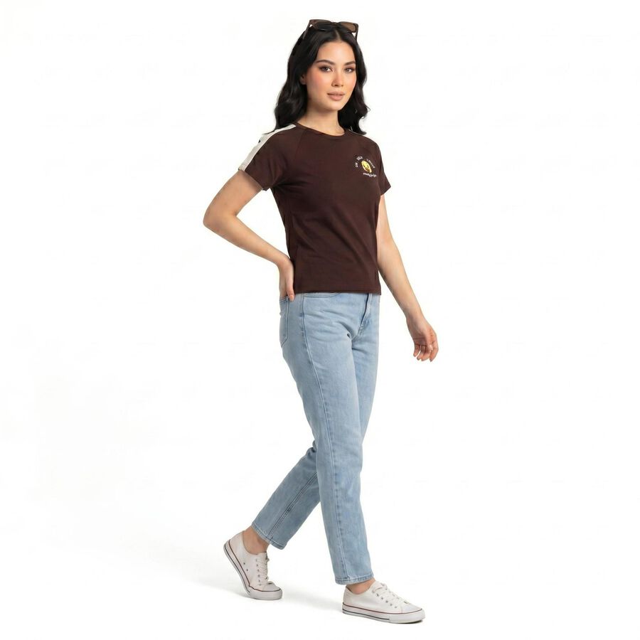 Women Wine Cotton Blend Round Neck Regular T-Shirt, वाइन, large