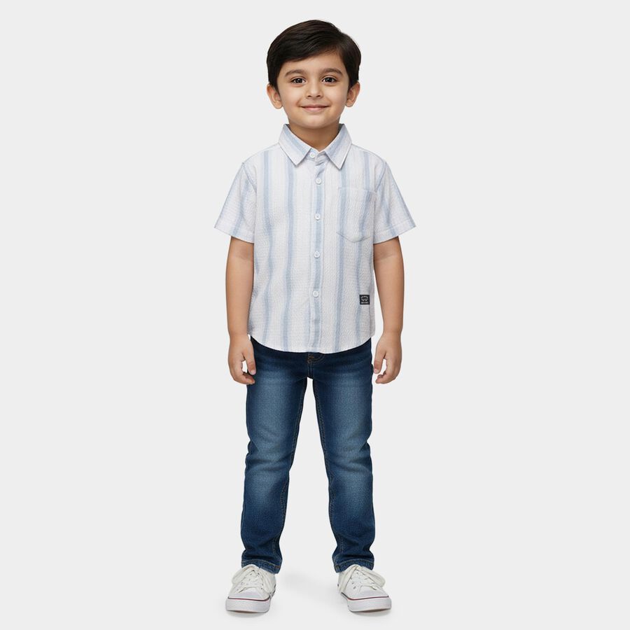 Boys' White Half Sleeve Spread Collar Casual Shirt, White, large