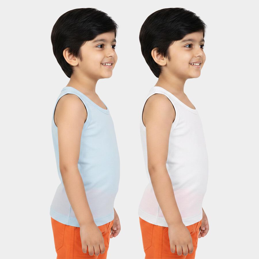 Boys Light Blue Cotton Round Neck Sleeveless Vest, हल्का नीला, large