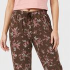 Women's Brown Straight Fit Floral Printed Cotton Blend Pyjama, भूरा, small